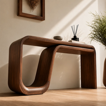 Natural Solid Wood Console Table Sculptural Double Loop Modern Style - Livewoodcraft - 7