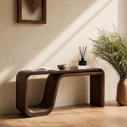 Natural Solid Wood Console Table Sculptural Double Loop Modern Style - Livewoodcraft - 8