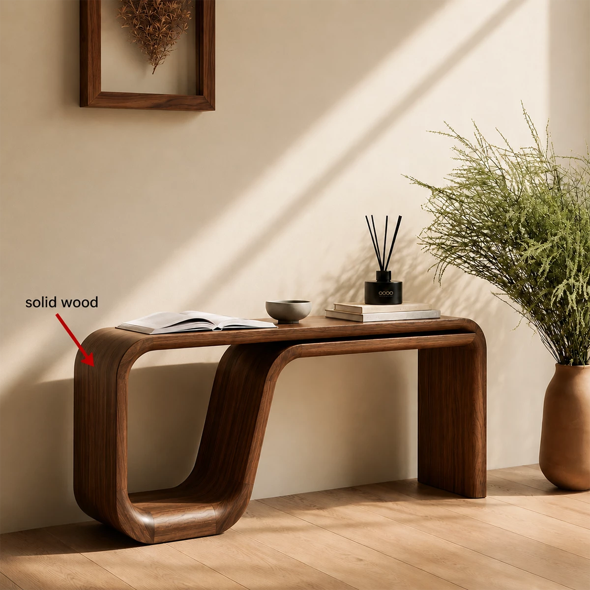 Natural Solid Wood Console Table Sculptural Double Loop Modern Style - Livewoodcraft - 9