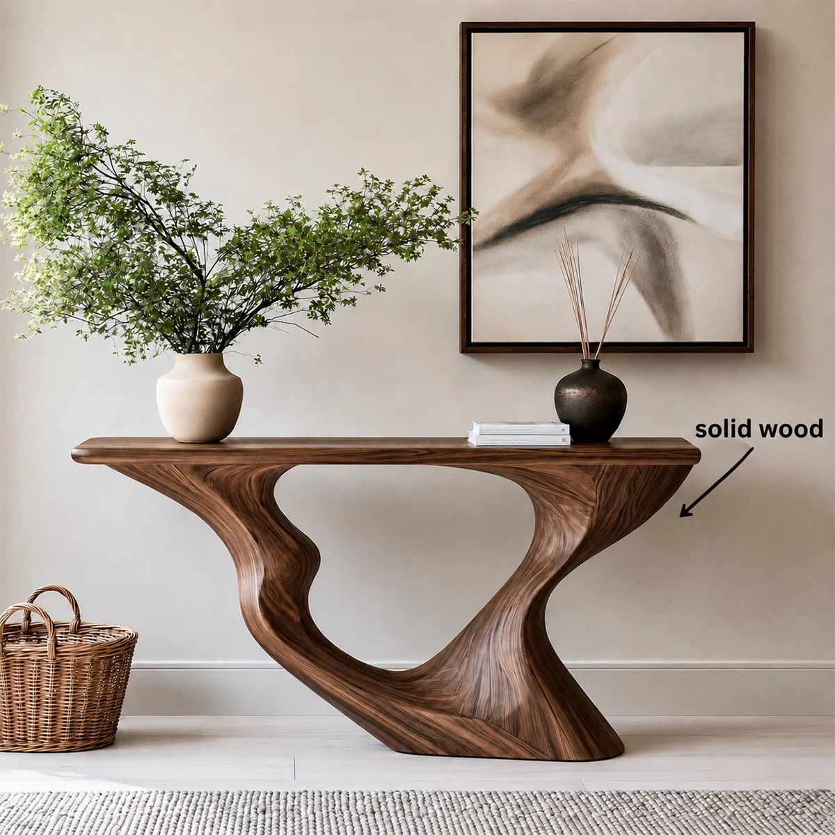 Natural Solid Wood Console Table Sculptural Loop Modern Style - Livewoodcraft - 10