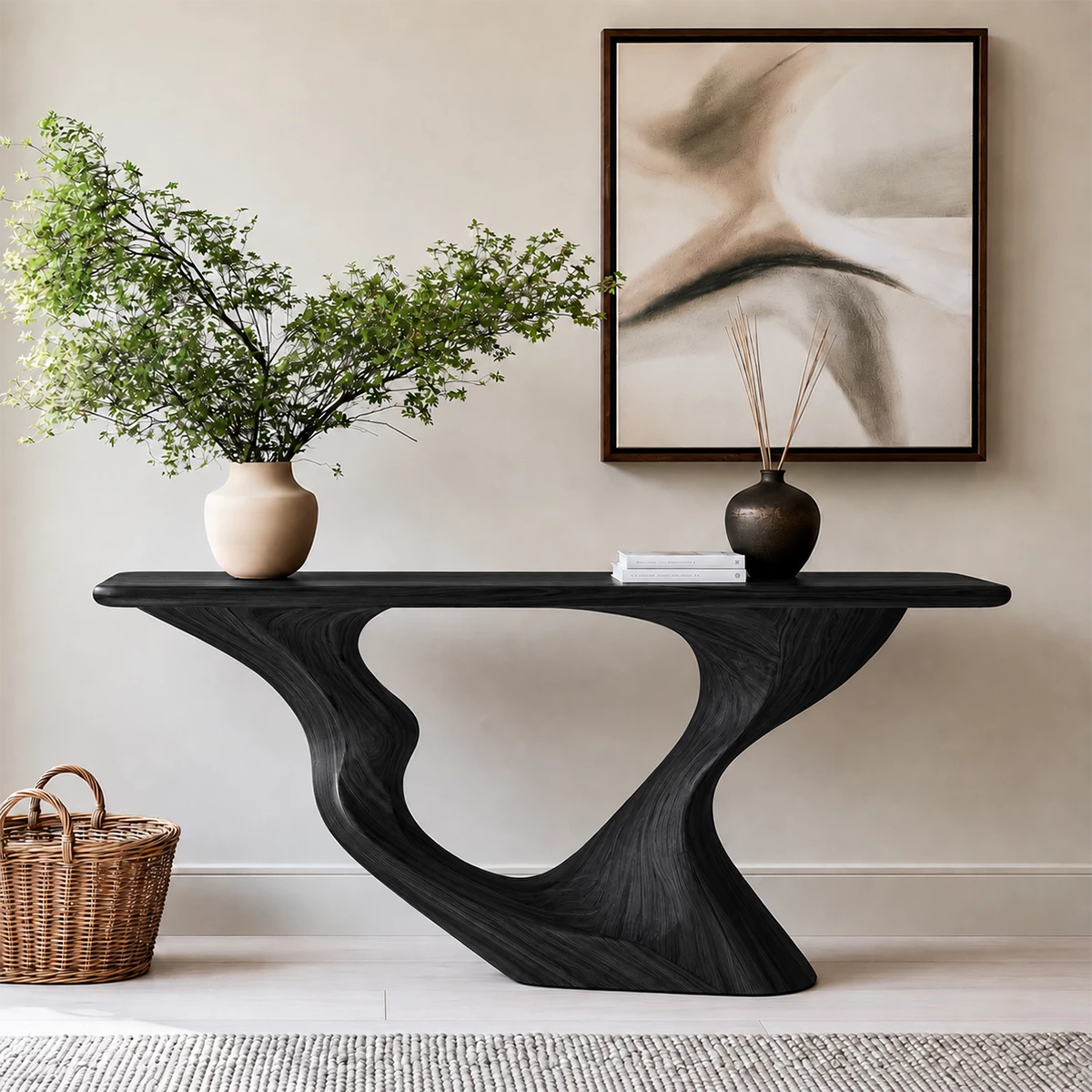 Natural Solid Wood Console Table Sculptural Loop Modern Style - Livewoodcraft - 2