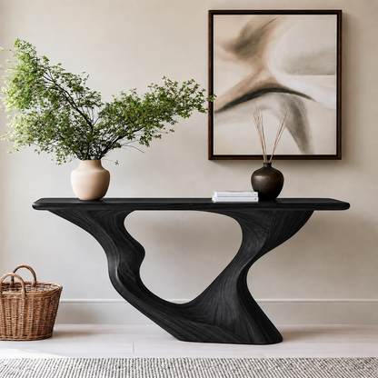 Natural Solid Wood Console Table Sculptural Loop Modern Style - Livewoodcraft - 2