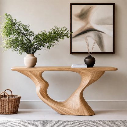 Natural Solid Wood Console Table Sculptural Loop Modern Style - Livewoodcraft - 3