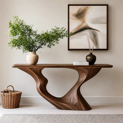 Natural Solid Wood Console Table Sculptural Loop Modern Style - Livewoodcraft - 4