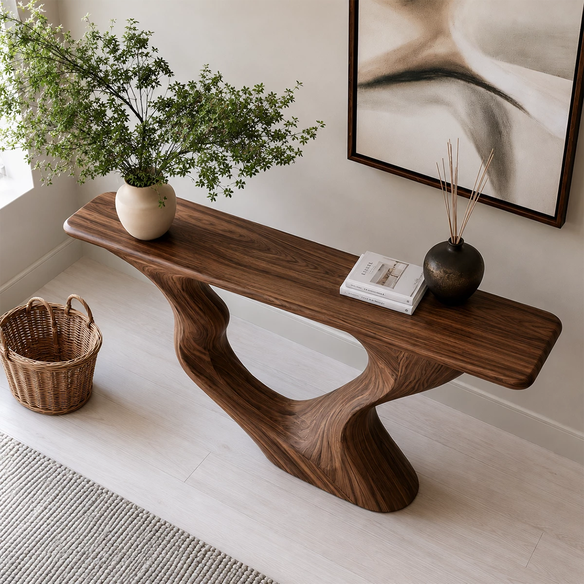 Natural Solid Wood Console Table Sculptural Loop Modern Style - Livewoodcraft - 5