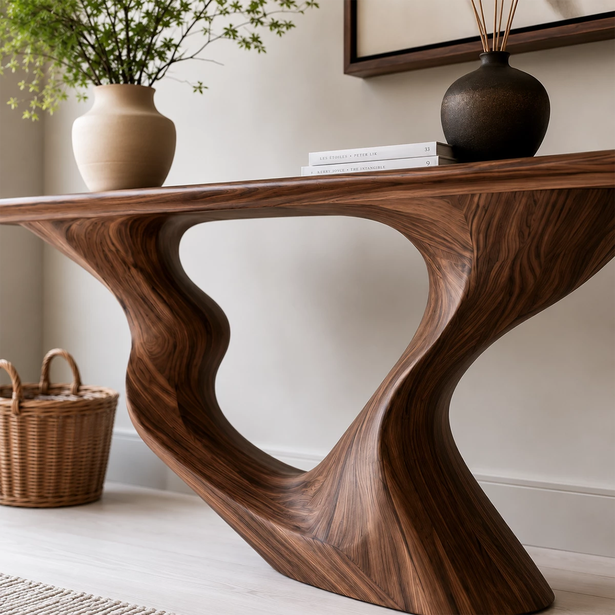 Natural Solid Wood Console Table Sculptural Loop Modern Style - Livewoodcraft - 6