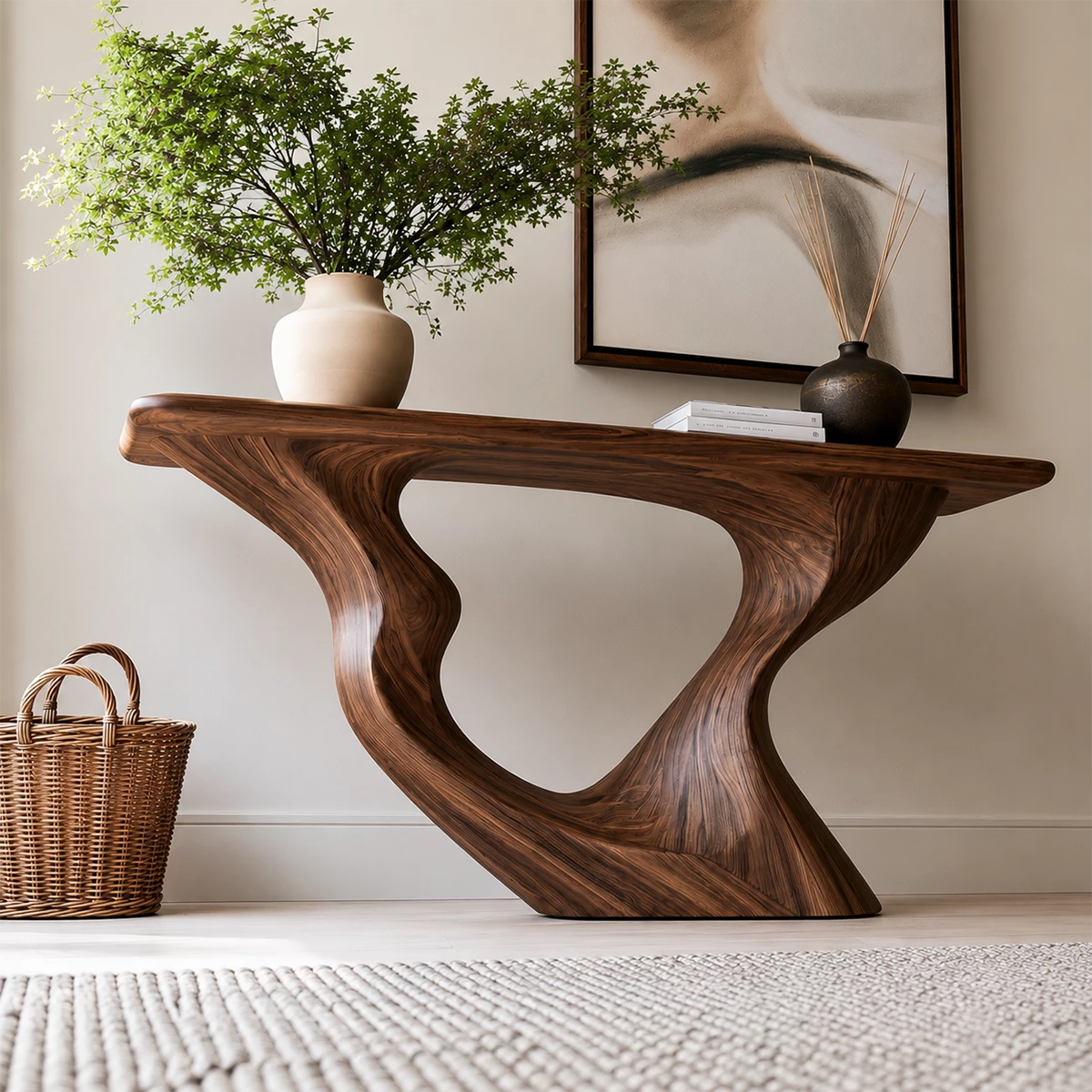 Natural Solid Wood Console Table Sculptural Loop Modern Style - Livewoodcraft - 7