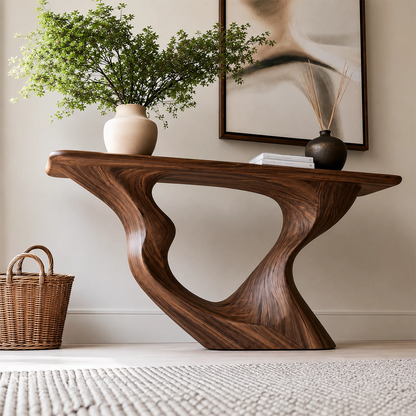 Natural Solid Wood Console Table Sculptural Loop Modern Style - Livewoodcraft - 7