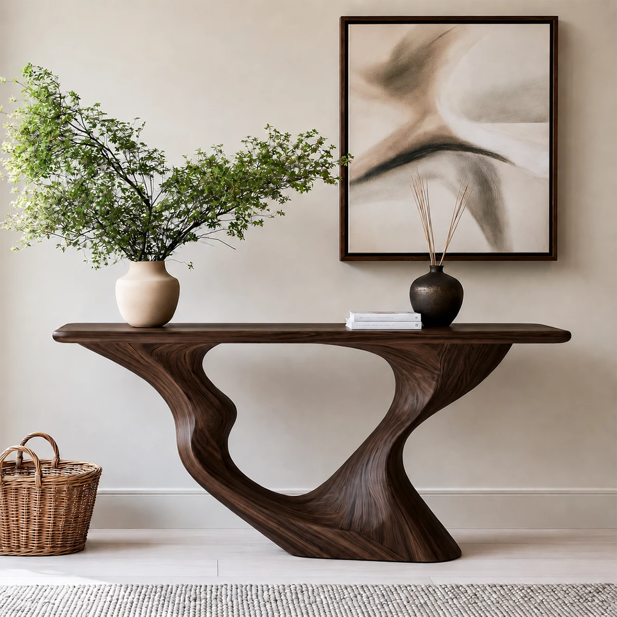 Natural Solid Wood Console Table Sculptural Loop Modern Style - Livewoodcraft - 8