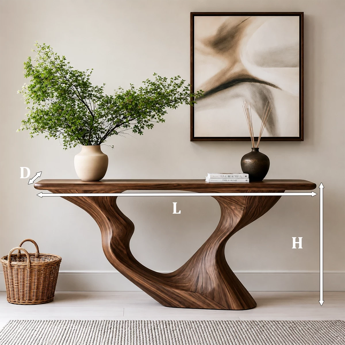 Natural Solid Wood Console Table Sculptural Loop Modern Style - Livewoodcraft - 9