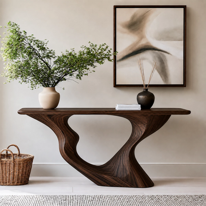 Natural Solid Wood Console Table Sculptural Loop Modern Style - Livewoodcraft