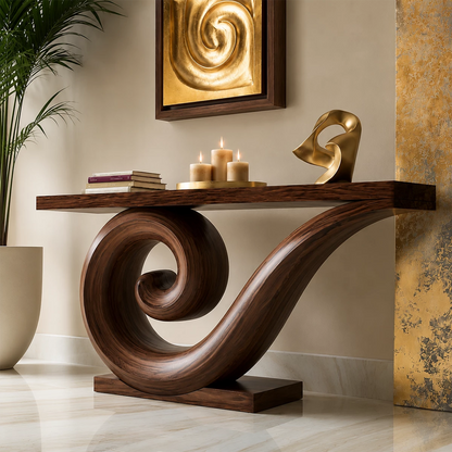 Natural Solid Wood Console Table Sculptural Spiral Modern Style - Livewoodcraft - 10