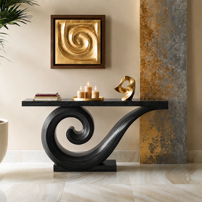Natural Solid Wood Console Table Sculptural Spiral Modern Style - Livewoodcraft - 2