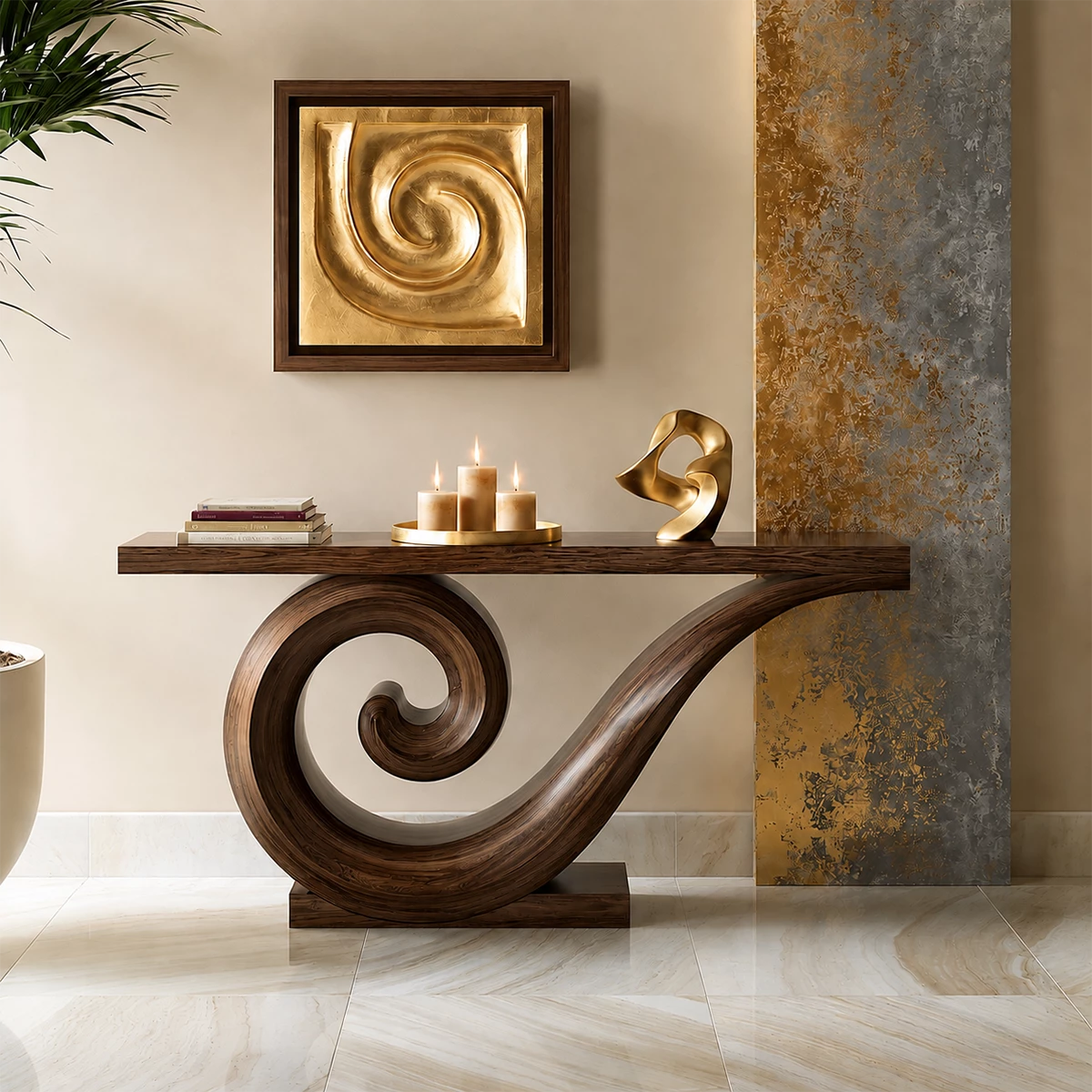 Natural Solid Wood Console Table Sculptural Spiral Modern Style - Livewoodcraft - 3