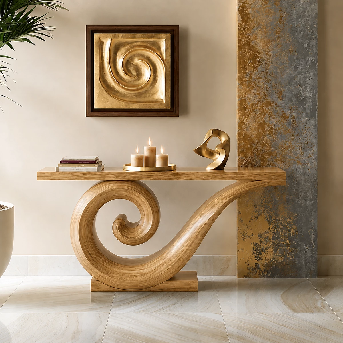 Natural Solid Wood Console Table Sculptural Spiral Modern Style - Livewoodcraft - 4