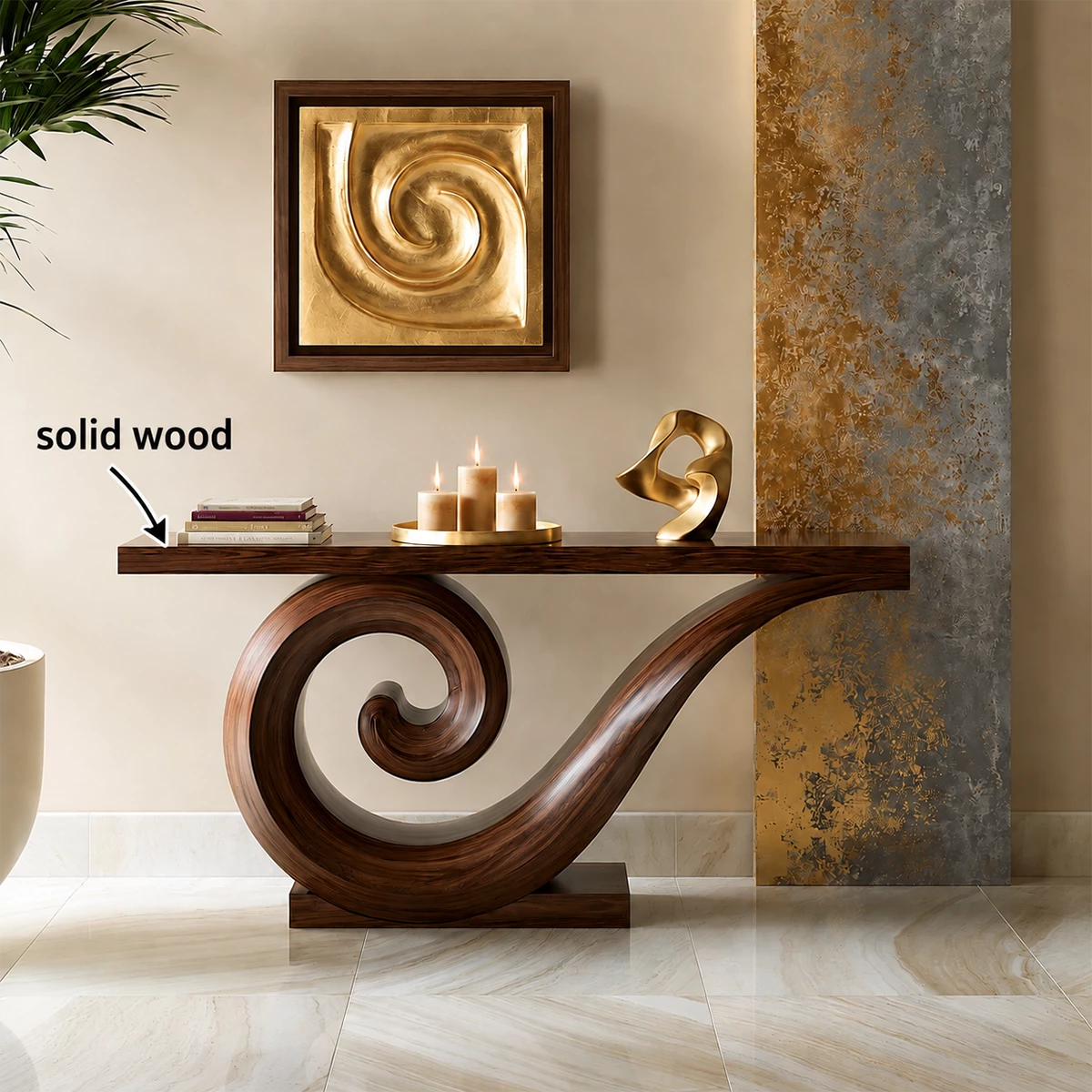 Natural Solid Wood Console Table Sculptural Spiral Modern Style - Livewoodcraft - 6