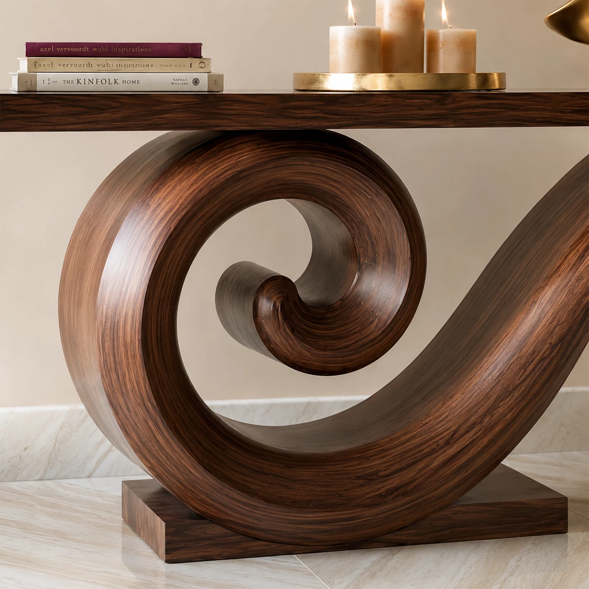 Natural Solid Wood Console Table Sculptural Spiral Modern Style - Livewoodcraft - 8