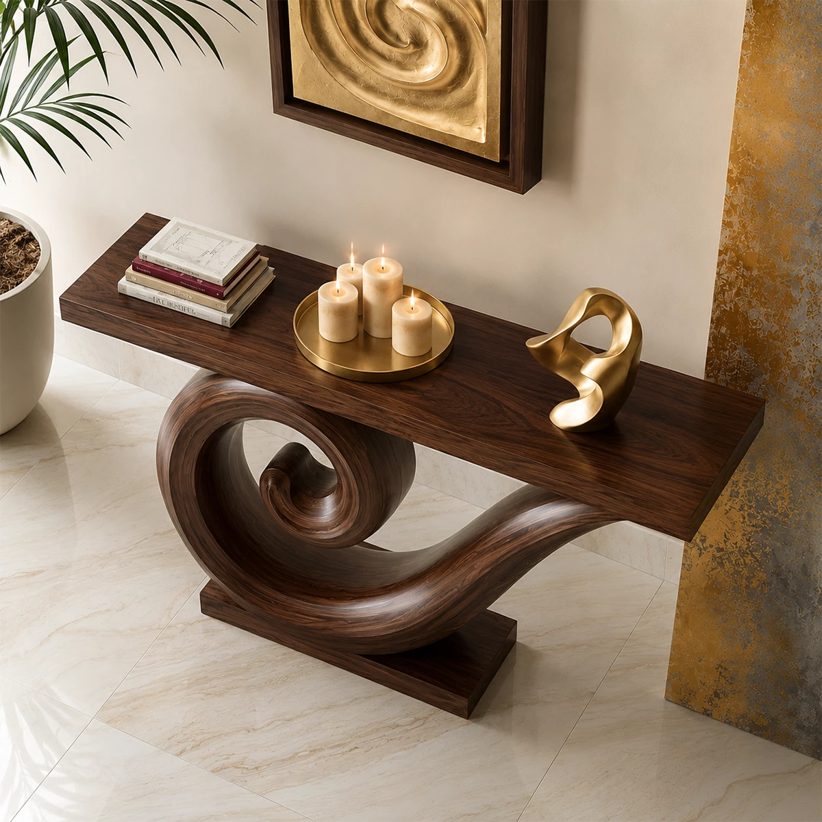 Natural Solid Wood Console Table Sculptural Spiral Modern Style - Livewoodcraft - 9