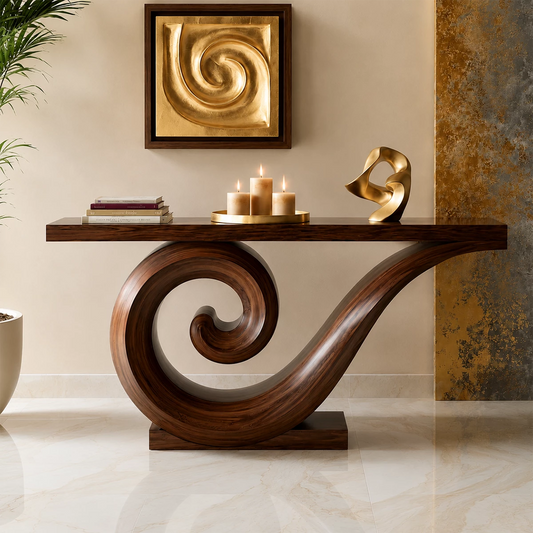 Natural Solid Wood Console Table Sculptural Spiral Modern Style - Livewoodcraft