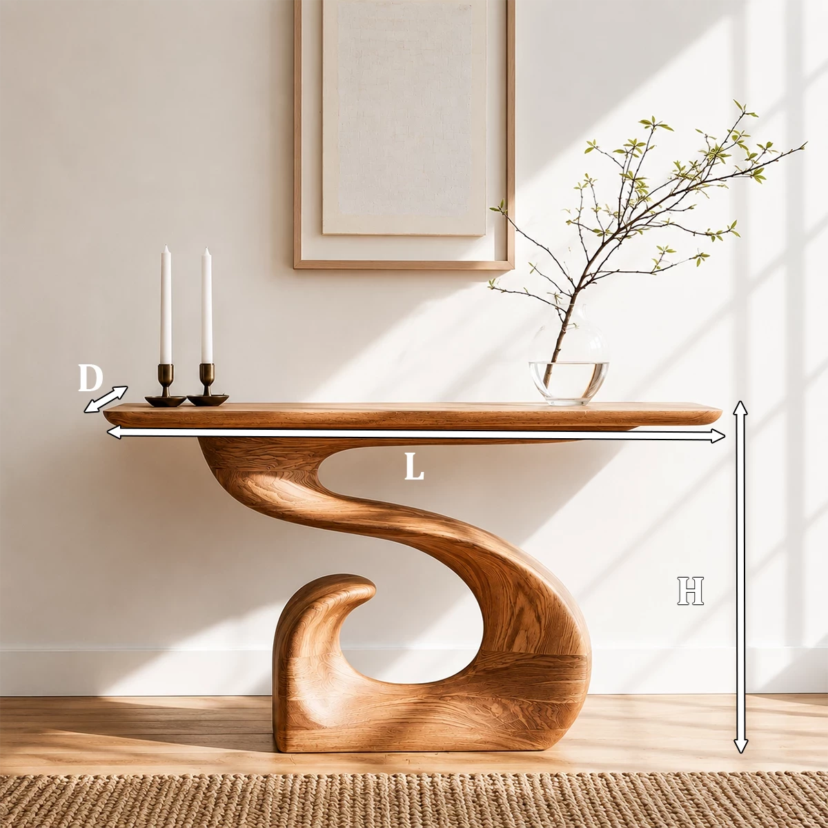 Natural Solid Wood Console Table Sculptural Spiral Wabi Sabi Style - Livewoodcraft - 10