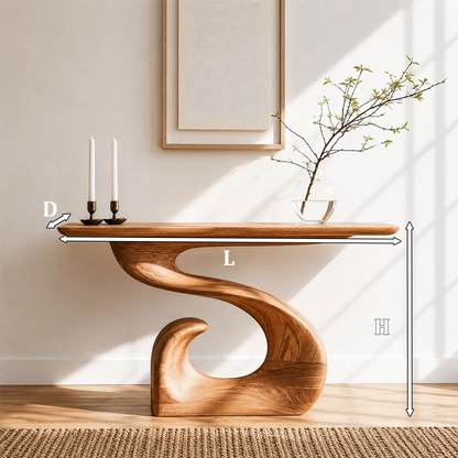 Natural Solid Wood Console Table Sculptural Spiral Wabi Sabi Style - Livewoodcraft - 10