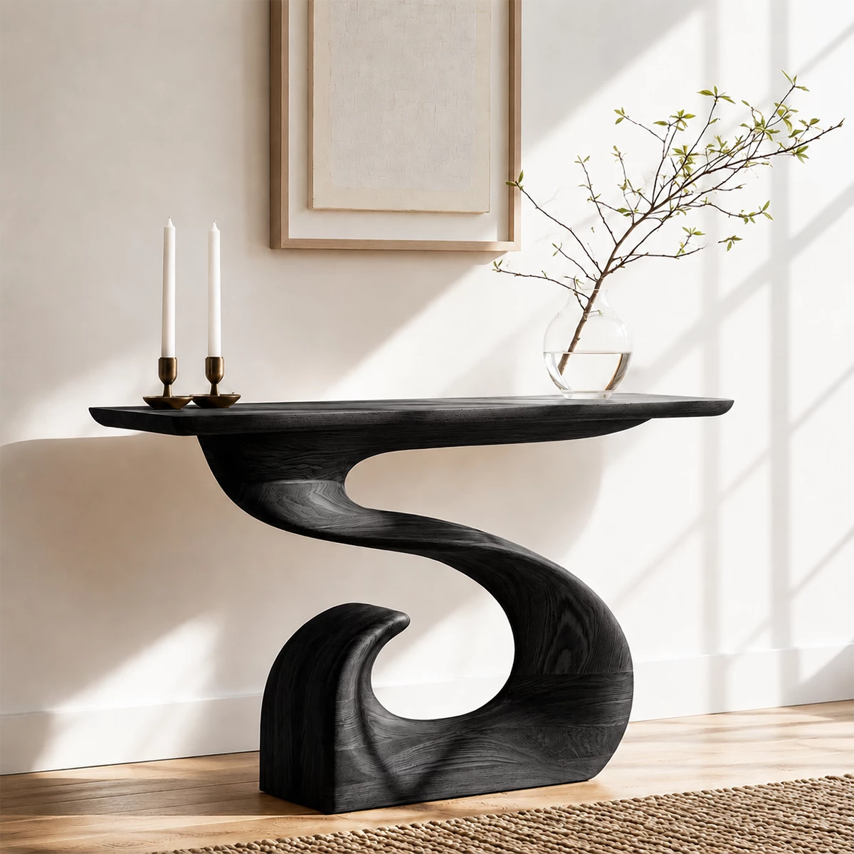 Natural Solid Wood Console Table Sculptural Spiral Wabi Sabi Style - Livewoodcraft - 2