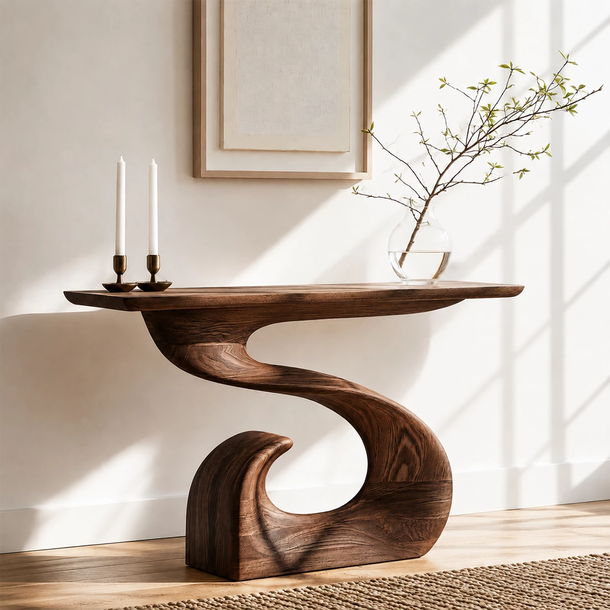 Natural Solid Wood Console Table Sculptural Spiral Wabi Sabi Style - Livewoodcraft - 3
