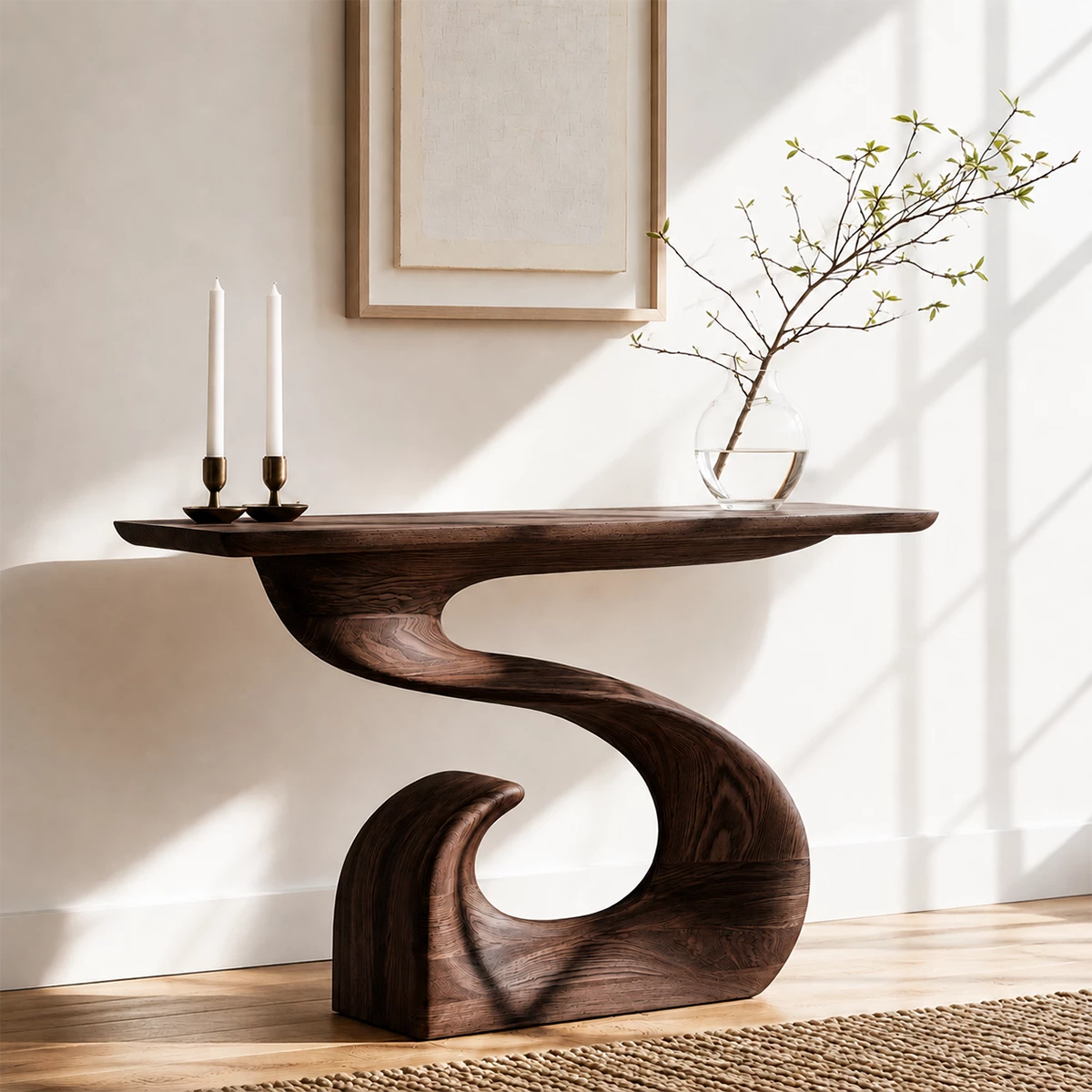 Natural Solid Wood Console Table Sculptural Spiral Wabi Sabi Style - Livewoodcraft - 4