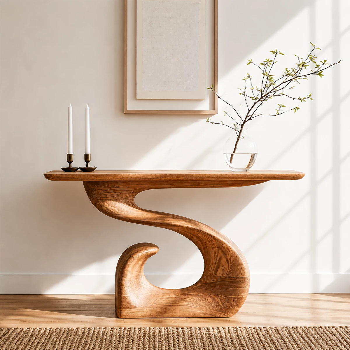 Natural Solid Wood Console Table Sculptural Spiral Wabi Sabi Style - Livewoodcraft - 5