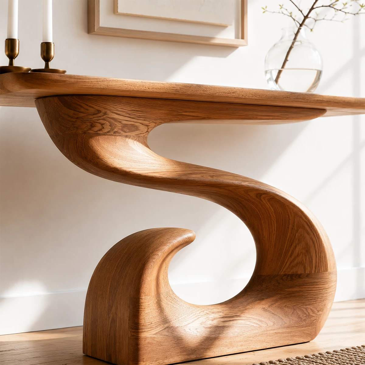Natural Solid Wood Console Table Sculptural Spiral Wabi Sabi Style - Livewoodcraft - 6
