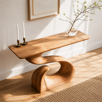 Natural Solid Wood Console Table Sculptural Spiral Wabi Sabi Style - Livewoodcraft - 7