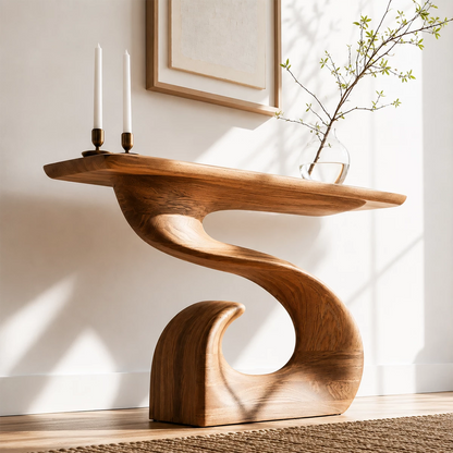 Natural Solid Wood Console Table Sculptural Spiral Wabi Sabi Style - Livewoodcraft - 8