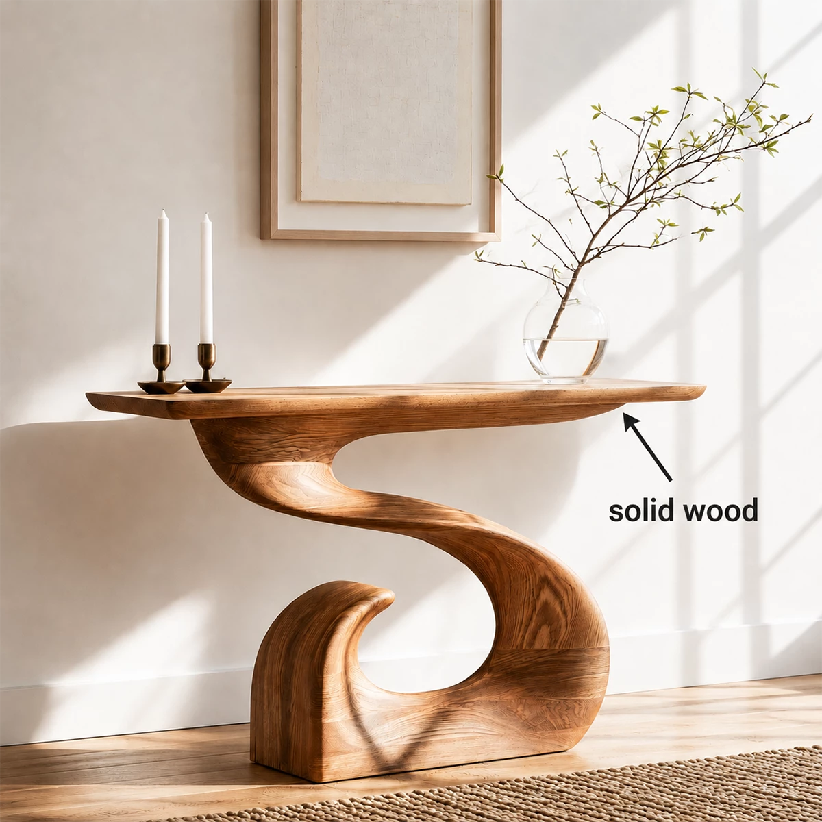Natural Solid Wood Console Table Sculptural Spiral Wabi Sabi Style - Livewoodcraft - 9