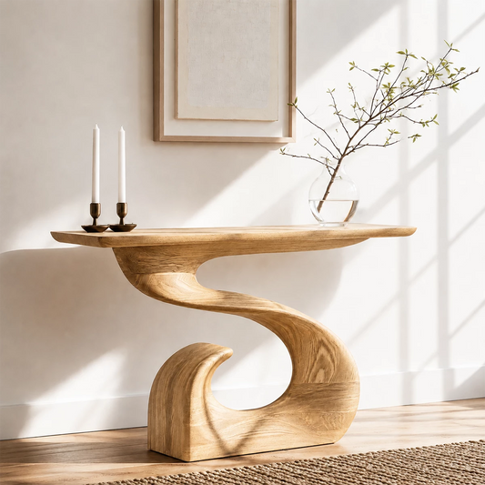 Natural Solid Wood Console Table Sculptural Spiral Wabi Sabi Style - Livewoodcraft