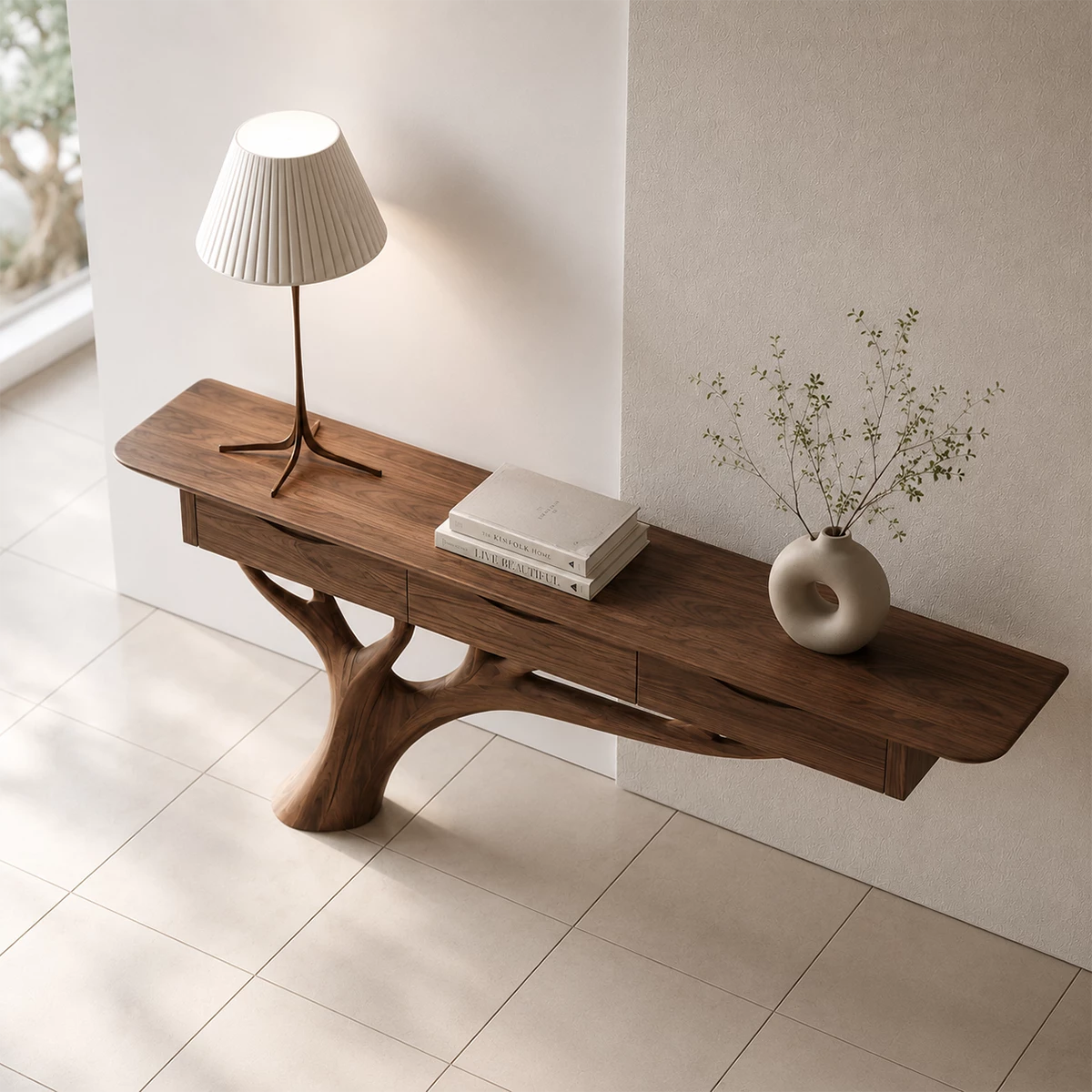 Natural Solid Wood Console Table Sculptural Tree Branch Wabi Sabi Style - Livewoodcraft - 10