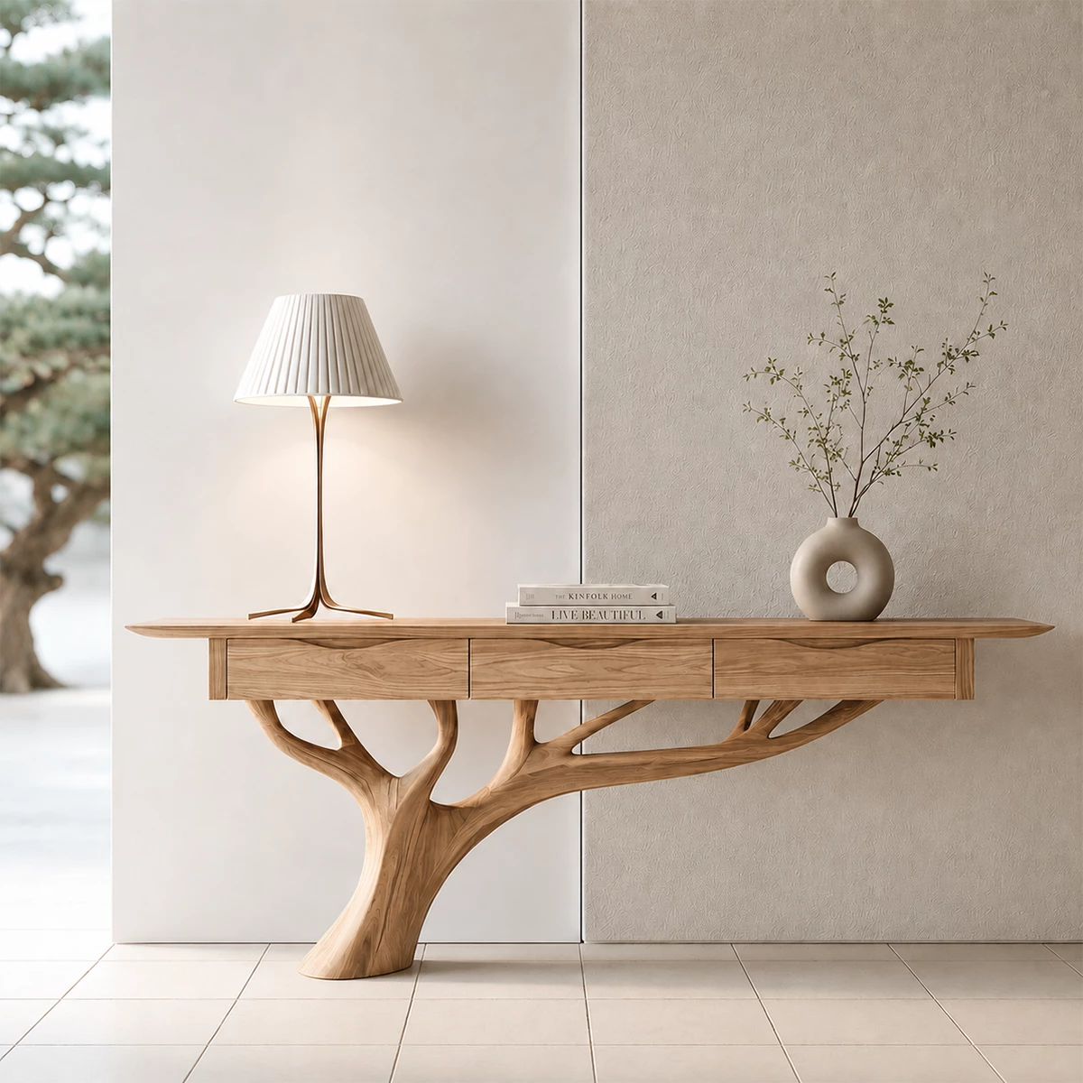 Natural Solid Wood Console Table Sculptural Tree Branch Wabi Sabi Style - Livewoodcraft - 3