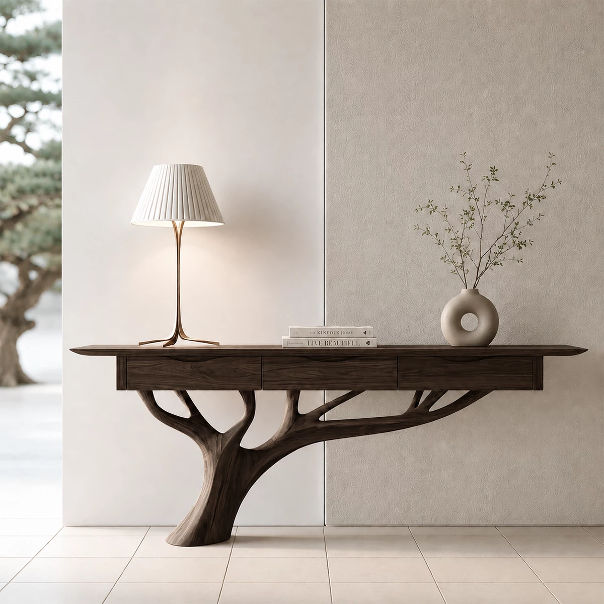 Natural Solid Wood Console Table Sculptural Tree Branch Wabi Sabi Style - Livewoodcraft - 4