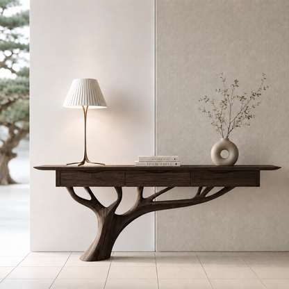 Natural Solid Wood Console Table Sculptural Tree Branch Wabi Sabi Style - Livewoodcraft - 4