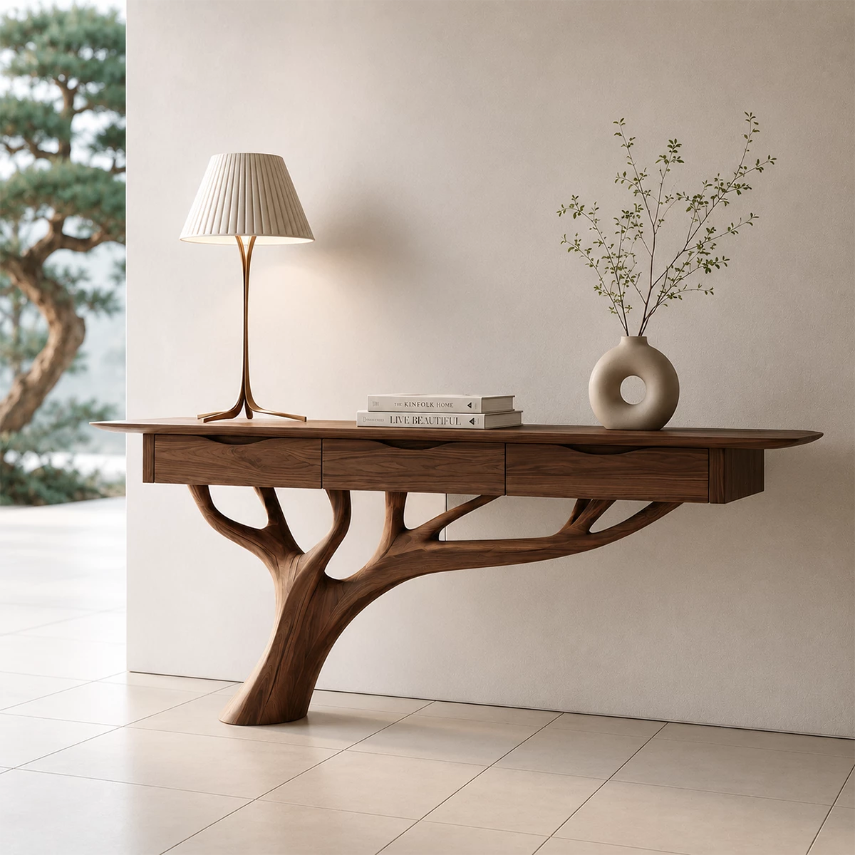 Natural Solid Wood Console Table Sculptural Tree Branch Wabi Sabi Style - Livewoodcraft - 5