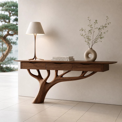 Natural Solid Wood Console Table Sculptural Tree Branch Wabi Sabi Style - Livewoodcraft - 5