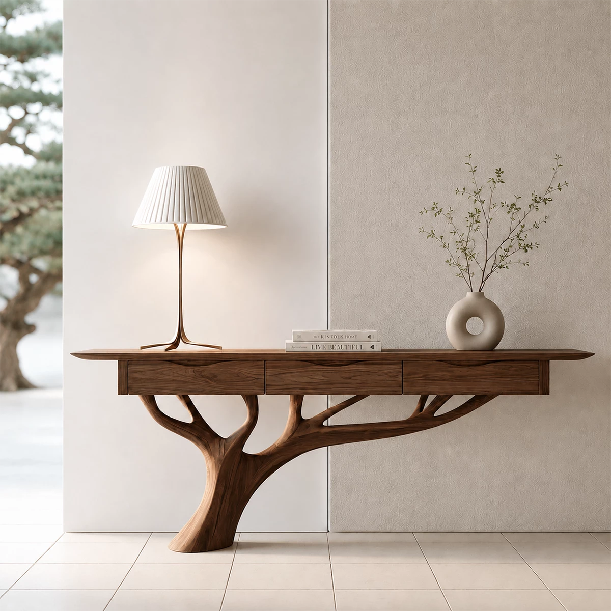 Natural Solid Wood Console Table Sculptural Tree Branch Wabi Sabi Style - Livewoodcraft - 6
