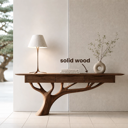 Natural Solid Wood Console Table Sculptural Tree Branch Wabi Sabi Style - Livewoodcraft - 7