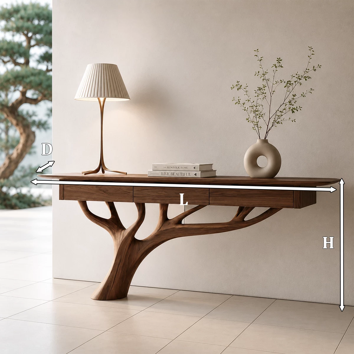 Natural Solid Wood Console Table Sculptural Tree Branch Wabi Sabi Style - Livewoodcraft - 8