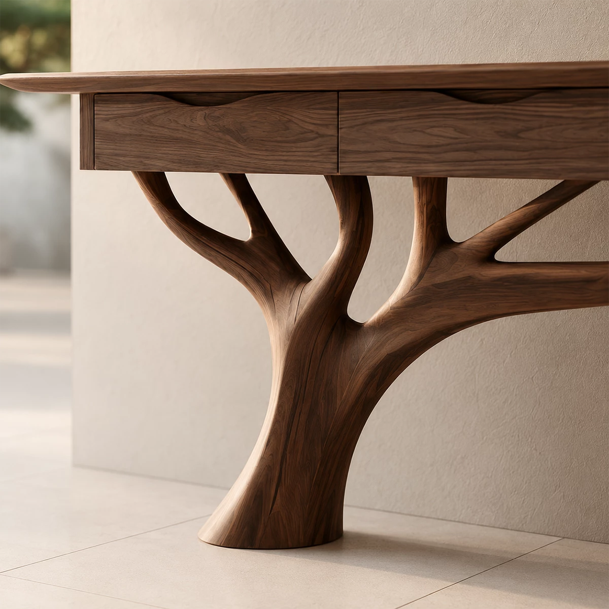 Natural Solid Wood Console Table Sculptural Tree Branch Wabi Sabi Style - Livewoodcraft - 9