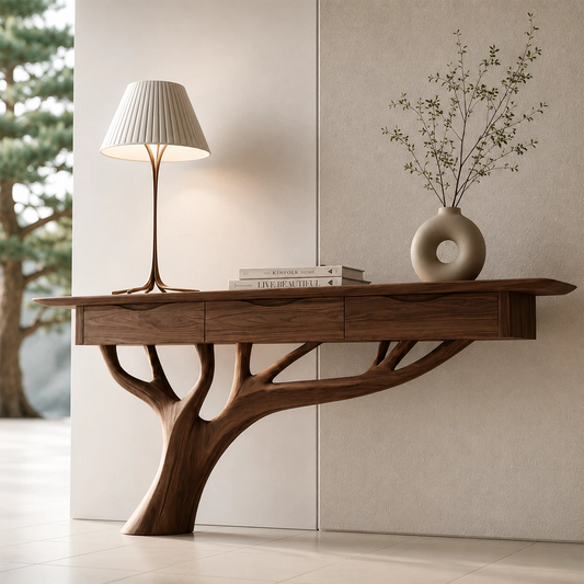 Natural Solid Wood Console Table Sculptural Tree Branch Wabi Sabi Style - Livewoodcraft