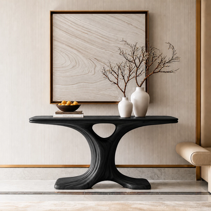 Natural Solid Wood Console Table Sculptural Twin Arch Modern Style - Livewoodcraft - 3