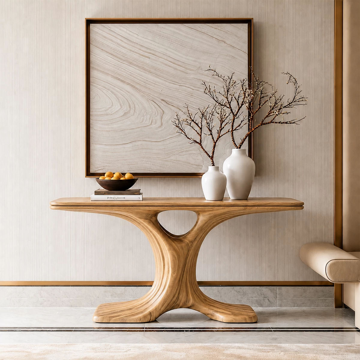 Natural Solid Wood Console Table Sculptural Twin Arch Modern Style - Livewoodcraft - 4