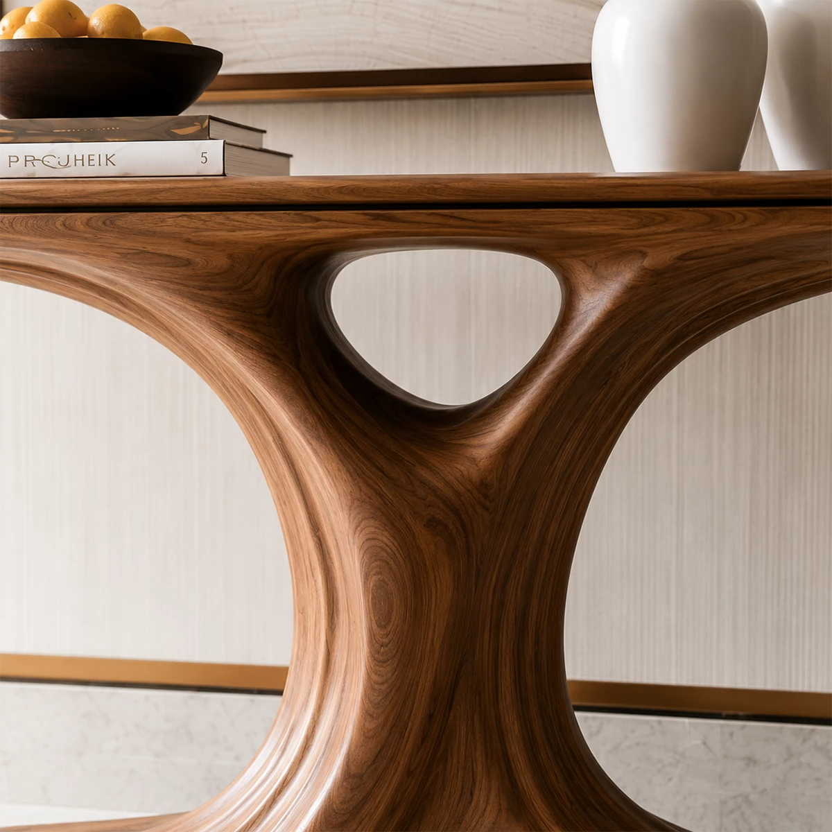 Natural Solid Wood Console Table Sculptural Twin Arch Modern Style - Livewoodcraft - 5