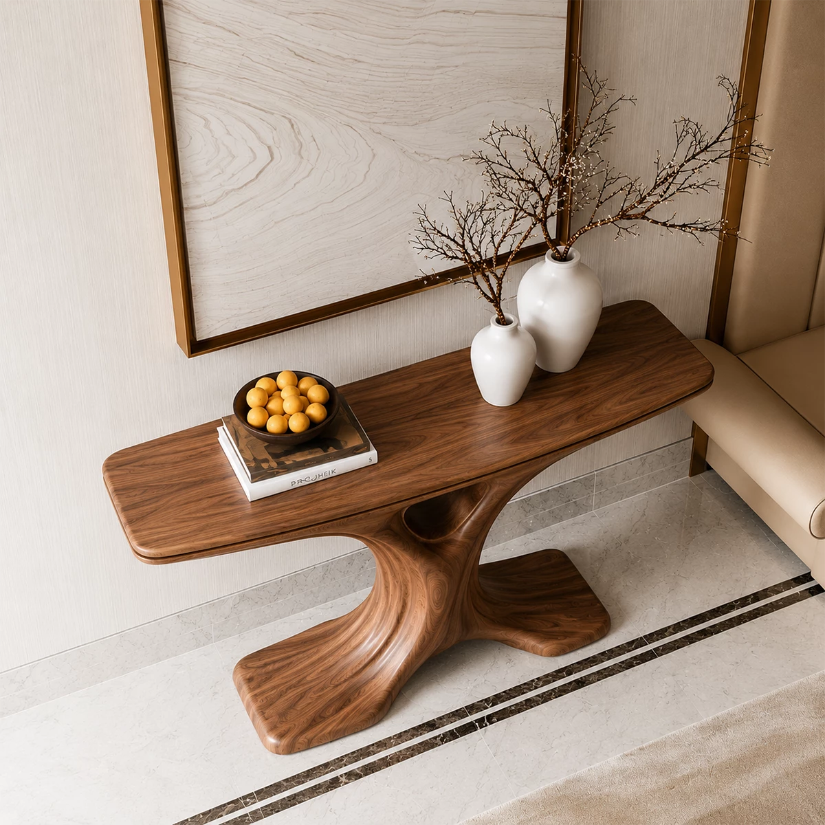 Natural Solid Wood Console Table Sculptural Twin Arch Modern Style - Livewoodcraft - 6