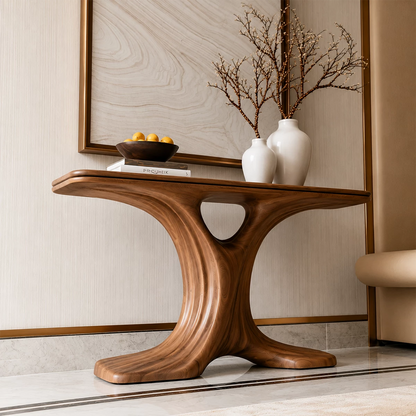 Natural Solid Wood Console Table Sculptural Twin Arch Modern Style - Livewoodcraft - 7